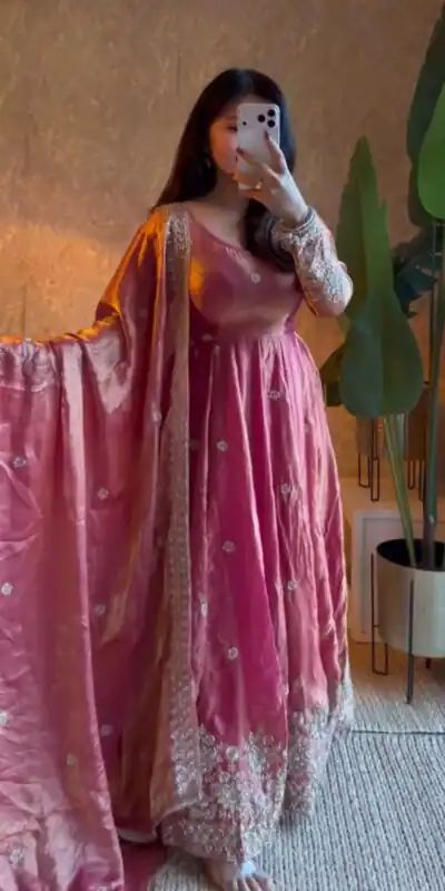 ZB 5080 Pink Fendy Silk Gown with Embroidery Work & Sequins Work. Special Price ₹2399. Delivery 4-6 Working Days. Shop now. | Gowns, Bollywood Gowns, Creative Gowns, Designer Gowns, Embroidered Gowns, Party Wear Gowns