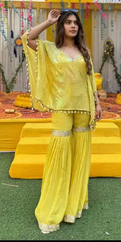 ST 205 Yellow Faux Georgette Salwar Suit with Embroidery Work. Available at ₹2199 only. Delivery 4-6 Working Days. Shop now. | Jump Suits, Salwar suit, Casual Suits, Creative suits, Designer Suits, Palazzo Suits, Party Wear Suits, Patiala Suits, Straight Suits